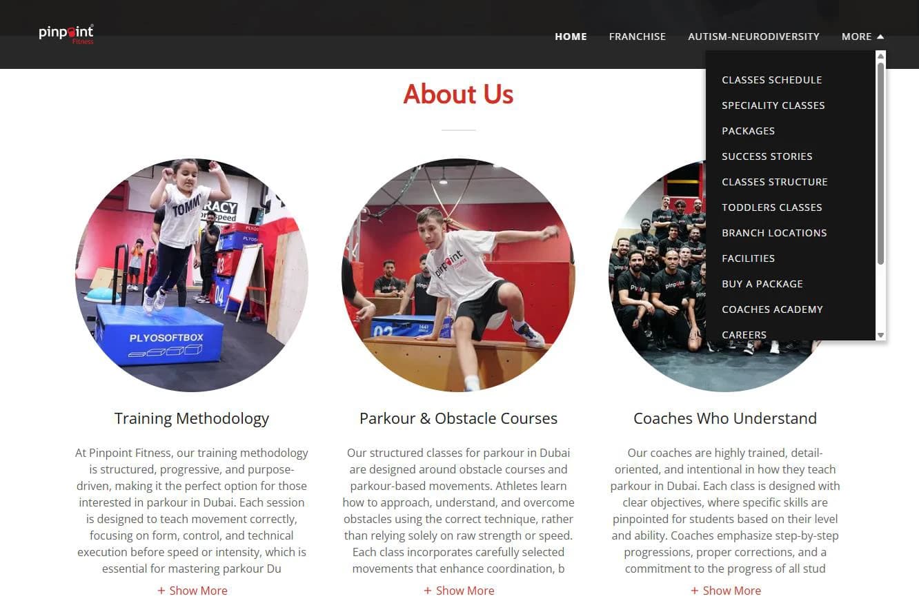 Pinpoint Fitness website and digital systems